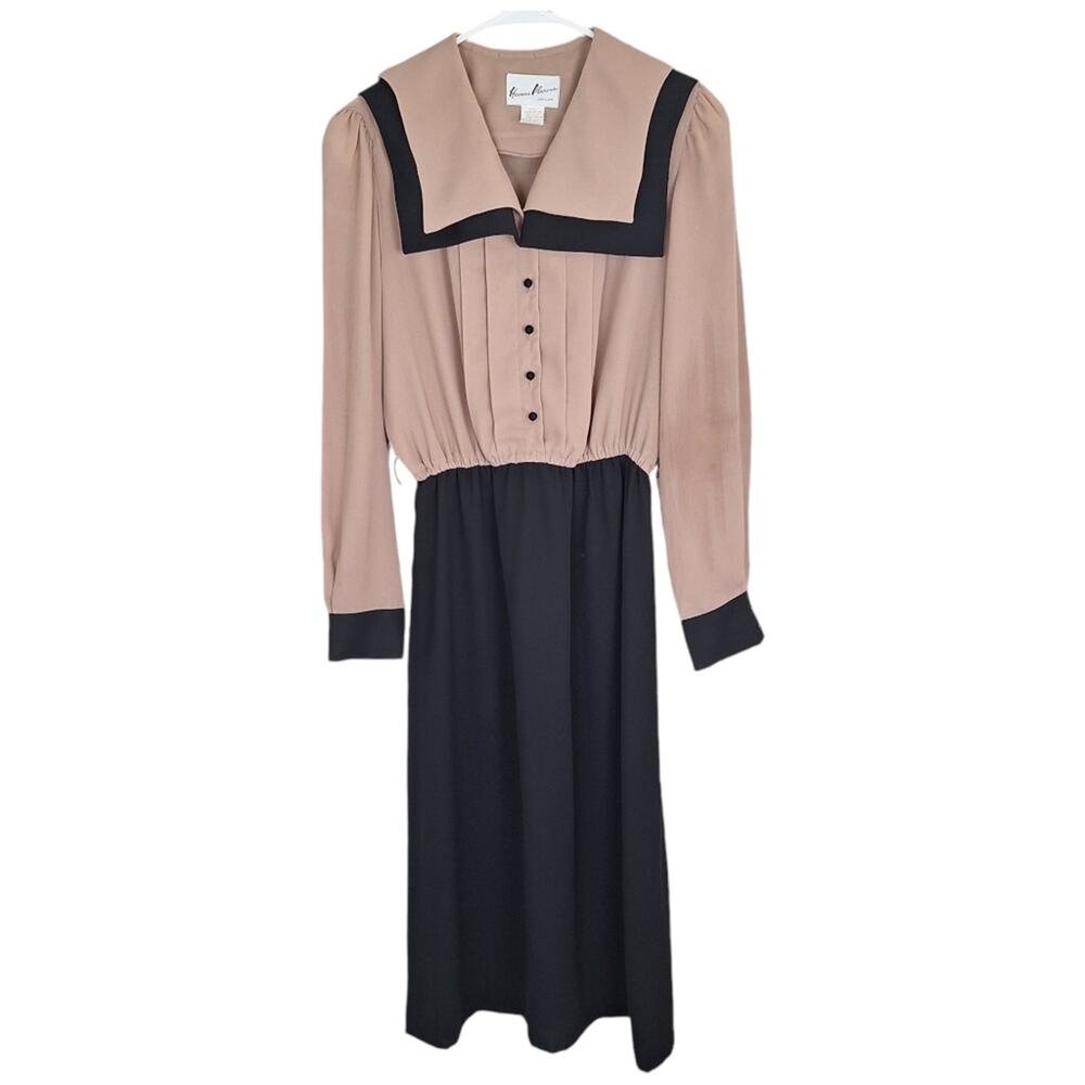 Vintage Herman Marcus Dallas Sheer Midi Dress Black Brown Square Collar 12